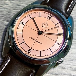 RARE Yobokies Sectr Pink Salmon Sector Dial Custom Dress Watch With Seiko 7S26